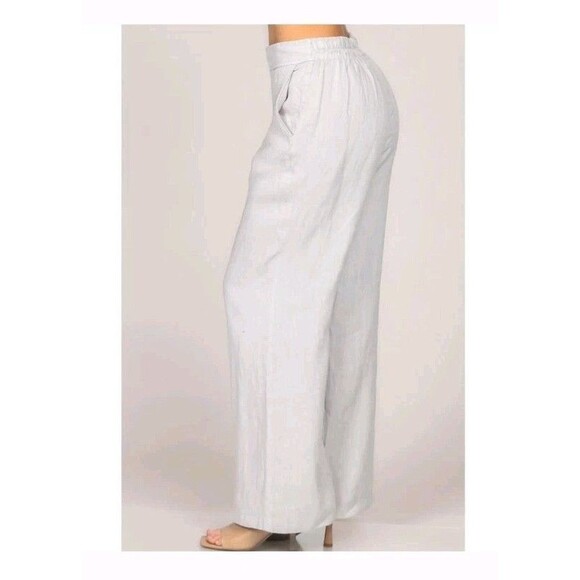 M Rena Linen Pants Women's Sz Large Blend Wide Slit Leg Distressed Look USA Made - Picture 12 of 12